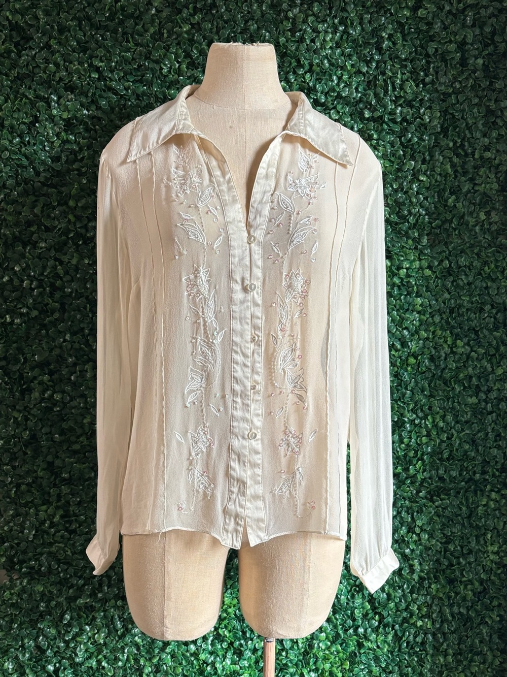 Bob Mackie Vintage Silk Sheer Beaded Sparkly Shirt Sz 16